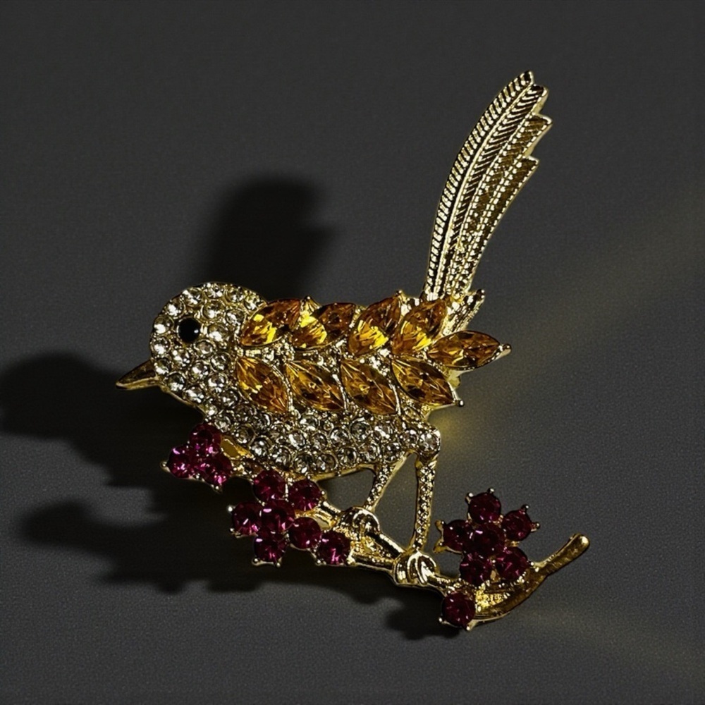 Rhinestone Bird Brooch